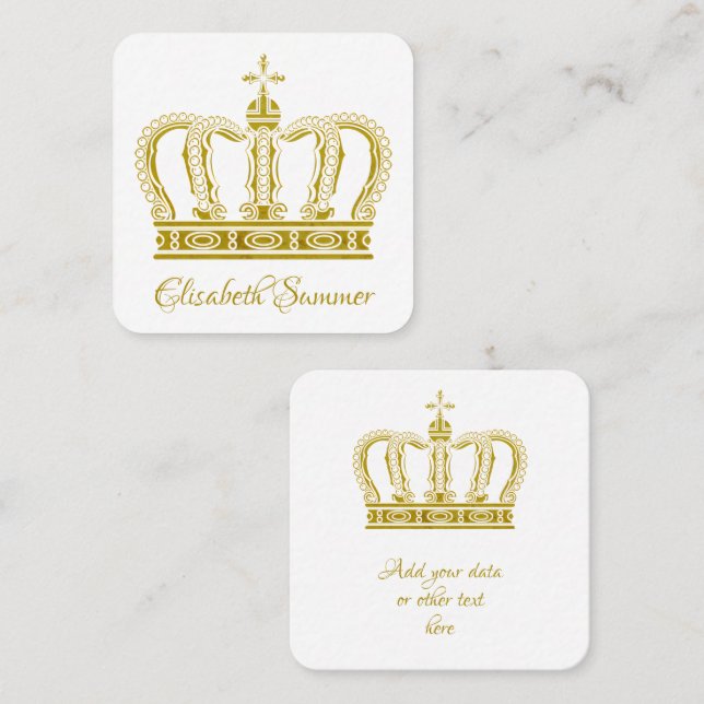 Carte De Visite Carré Couronne d'or - luxe royal (Devant / Derrière)