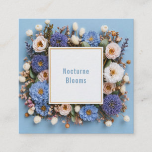 Carte De Visite Carré Couronne rustique élégante aux fleurs bleues pouss