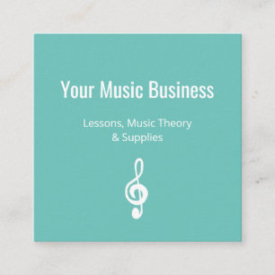 Carte De Visite Carré Cours de musique QR code Simple Treble Clef Turquo