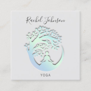 Carte De Visite Carré Cours de Yoga École Instructeur privé Logo Gris