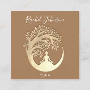 Carte De Visite Carré Cours de Yoga École Instructeur privé Qr Gold