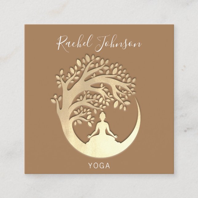 Carte De Visite Carré Cours de Yoga École Instructeur privé Qr Gold (Devant)