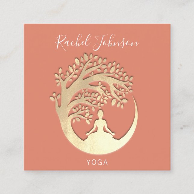Carte De Visite Carré Cours de Yoga École Instructeur privé Qr Peach (Devant)