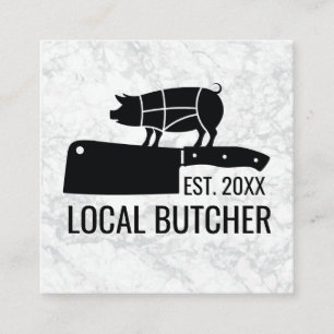 Carte De Visite Carré Couteau boucher   Graphique de découpe de porc