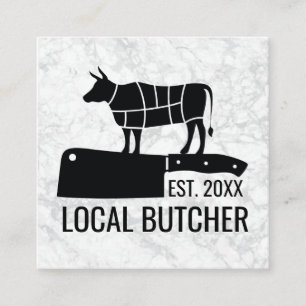 Carte De Visite Carré Couteau boucher   Graphique de la coupe de viande