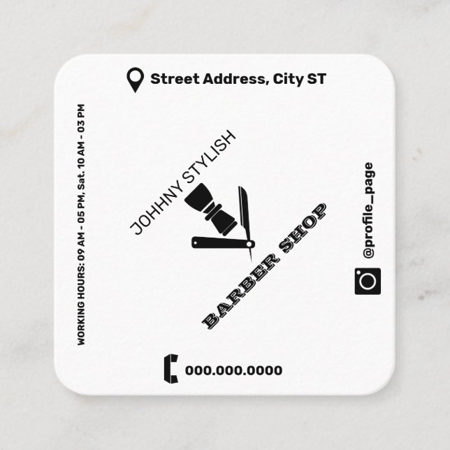 Carte De Visite Carré Couverture de style Rhomboïde noir blanc (Devant)