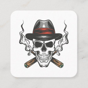 Carte De Visite Carré Crâne de gangster avec casquette fedora