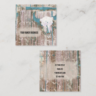 Carte De Visite Carré Crâne Rustique Western Bull Texture Brown Turquois