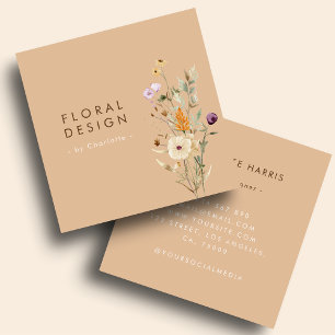 Carte De Visite Carré Cream Boho Aquarelle Fleur sauvage Floral Designer