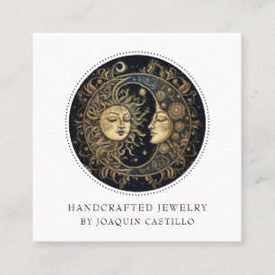 Carte De Visite Carré Créateur de bijoux Céleste Gold Black Sun Moon