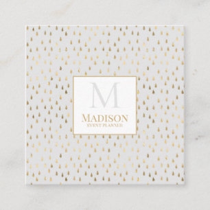 Carte De Visite Carré Crème Gold Raindrop Moderne Monogramme tendance