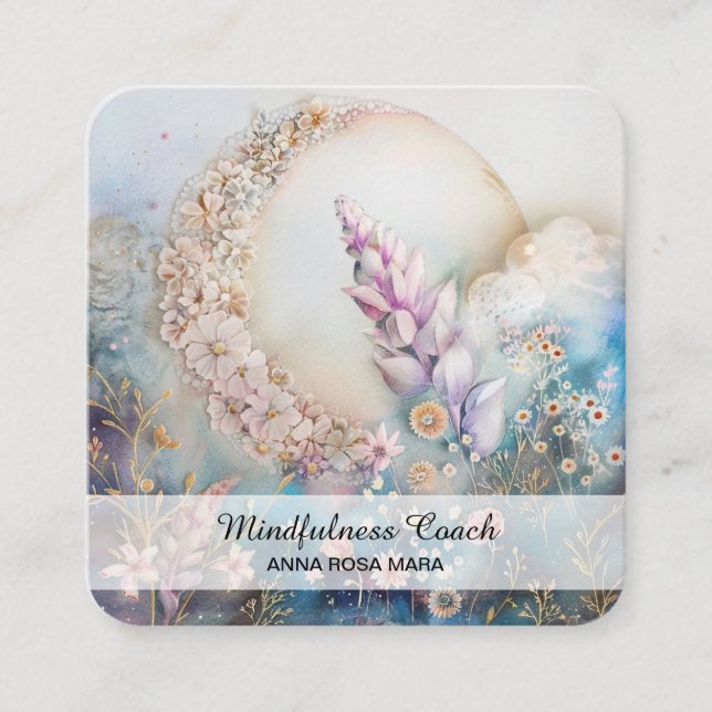 Carte De Visite Carré *~* Crescent Moon Flowers QR Floral AP70 Ethereal (Devant)