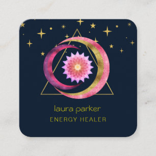 Carte De Visite Carré Crescent Moon Mystic Lotus Flower Healing Energy