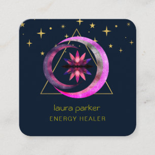 Carte De Visite Carré Crescent Moon Mystic Lotus Flower Healing Energy
