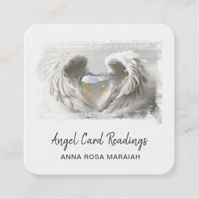 Carte De Visite Carré *~* Cristal Opal Coeur QR Ange ailes AP78 Argent (Devant)