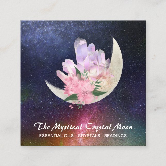 Carte De Visite Carré *~* Cristaux de lune Nebula céleste cosmique flora (Devant)