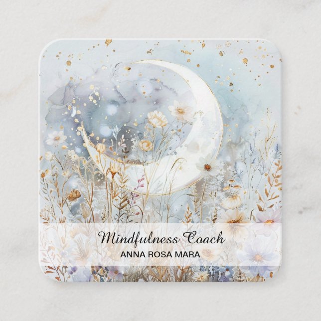 Carte De Visite Carré *~* Cristaux Floral Crescent Moon Fleurs QR AP70 (Devant)
