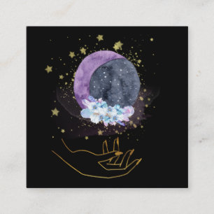 Carte De Visite Carré *~* Cristaux Lune Ciel Cosmos Healing Main