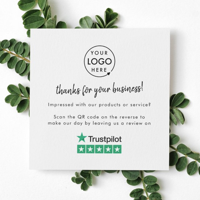 Carte De Visite Carré Critiques Trustpilot | Business Review Link QR Cod (Gain Trustpilot reviews & grow your business with this rating request editable business card.)