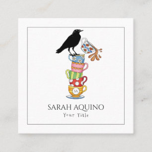 Carte De Visite Carré Crow et tasses de thé Whimsical