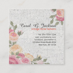 Carte De Visite Carré Cru romantique de roses de jardin secret floral