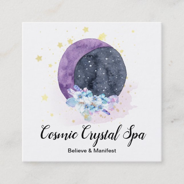 Carte De Visite Carré *~* Crystals Moon Sky Cosmos Stars Universe (Devant)