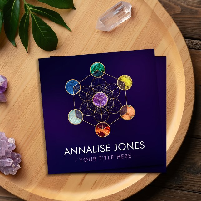 Carte De Visite Carré Cube de Metatron Chakras Géométrie sacrée (Créateur téléchargé)