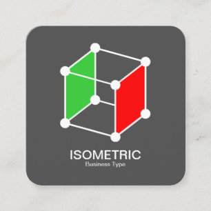 Carte De Visite Carré Cube isométrique - Blanc, vert et rouge sur gris