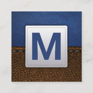 Carte De Visite Carré Cuir bleu   Cuir Brown pointu