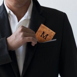 Carte De Visite Carré Cuir Brown vintage   Bordure pointillée