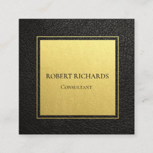 Carte De Visite Carré Cuir noir professionnel élégant feuille d'or