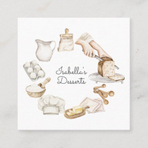 Carte De Visite Carré Cuisine à l'aquarelle du chef pâtissier Baker Ingr