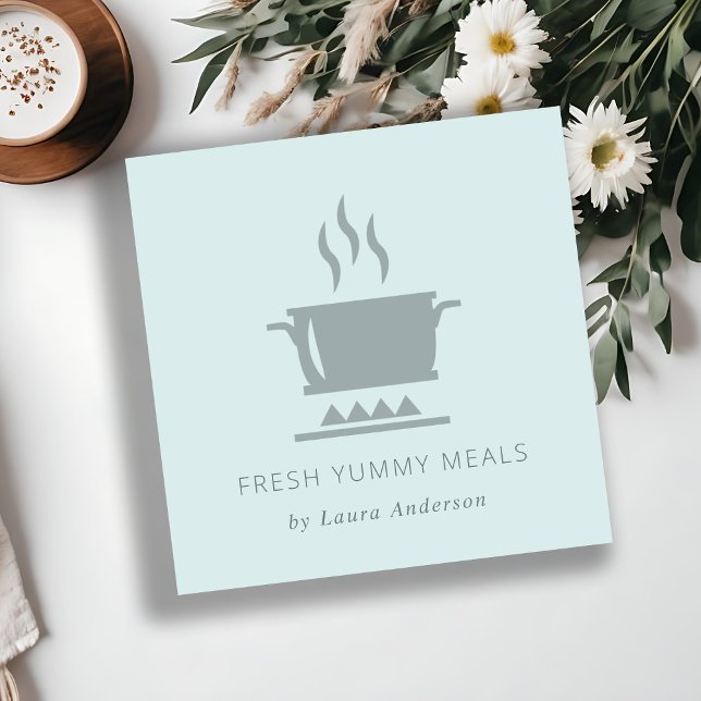 CARTE DE VISITE CARRÉ CUISINE EN CHEF DE REPAS MINIMAL DOUCE BLEU GRIS (Créateur téléchargé)