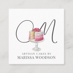 Carte De Visite Carré Cuisine pâtissière Baker Chef Rose Élégant Gâteau