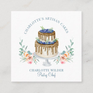 Carte De Visite Carré Cuisine pâtissière Chef Aquarelle