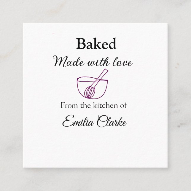 Carte De Visite Carré Cuit avec amour boulangerie entreprise ajouter nom (Devant)