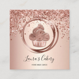 Carte De Visite Carré Cupcake Bakery Pastry Chef Glitter Drips Rose Gold