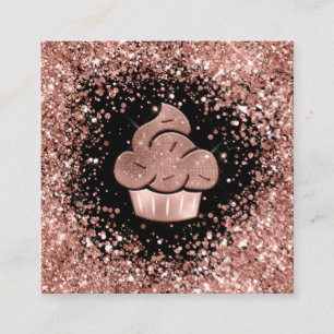 Carte De Visite Carré Cupcake Bakery Pastry Chef Glitter Drips Rose Gold