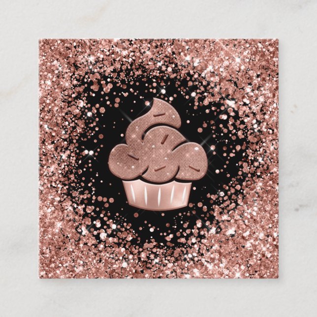 Carte De Visite Carré Cupcake Bakery Pastry Chef Glitter Drips Rose Gold (Devant)