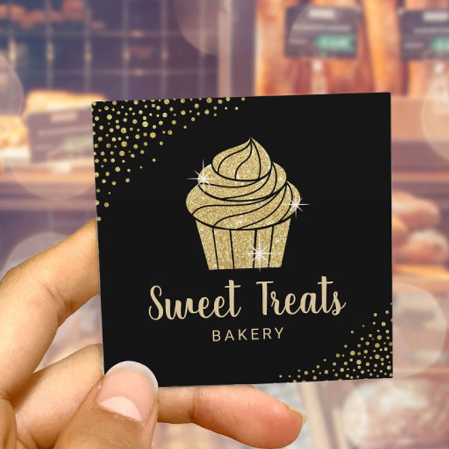Carte De Visite Carré Cupcake Boulangerie Pâtisserie Chef Moderne Noir & (Créateur téléchargé)
