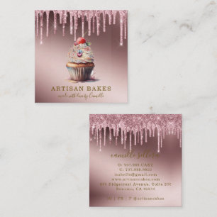 Carte De Visite Carré Cupcake Boulangerie Pâtisserie Chef Rose Gold Part