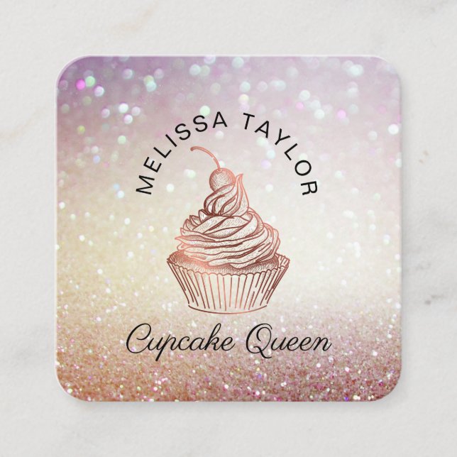 Carte De Visite Carré Cupcake Cakes & Sweets Accueil Boulangerie Rustiqu (Devant)