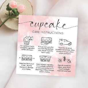 Carte De Visite Carré Cupcake Care Instructions Aquarelle rose pâle