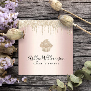 Carte De Visite Carré Cupcake Gold Parties scintillant Drives boulangeri
