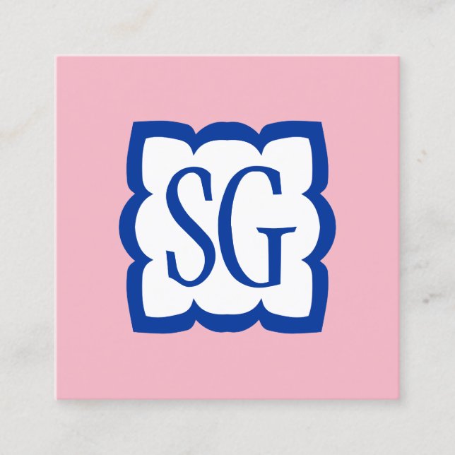 Carte De Visite Carré Curvy Box 03 - Initiales - bleu marine et rose (Devant)
