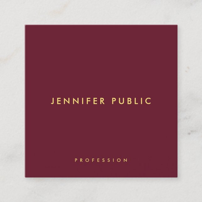 Carte De Visite Carré Custom Glossy Luxury Burgundy Red Gold Text (Devant)