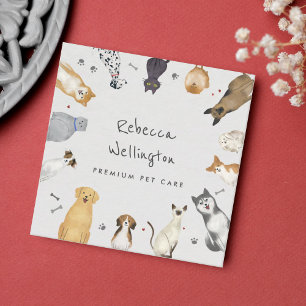 Carte De Visite Carré Cute Aquarelle Animaux Chiens Chats Chien Assier M