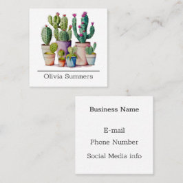 Carte De Visite Carré Cute aquarelle cactus succulents dans les pots