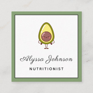 Carte De Visite Carré Cute Avocado Kawaii Alimentation nutritionniste ré