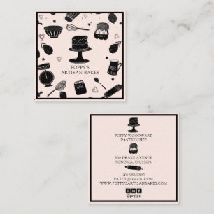 Carte De Visite Carré Cute boulangerie Chef pâtisserie Ustensiles de cui